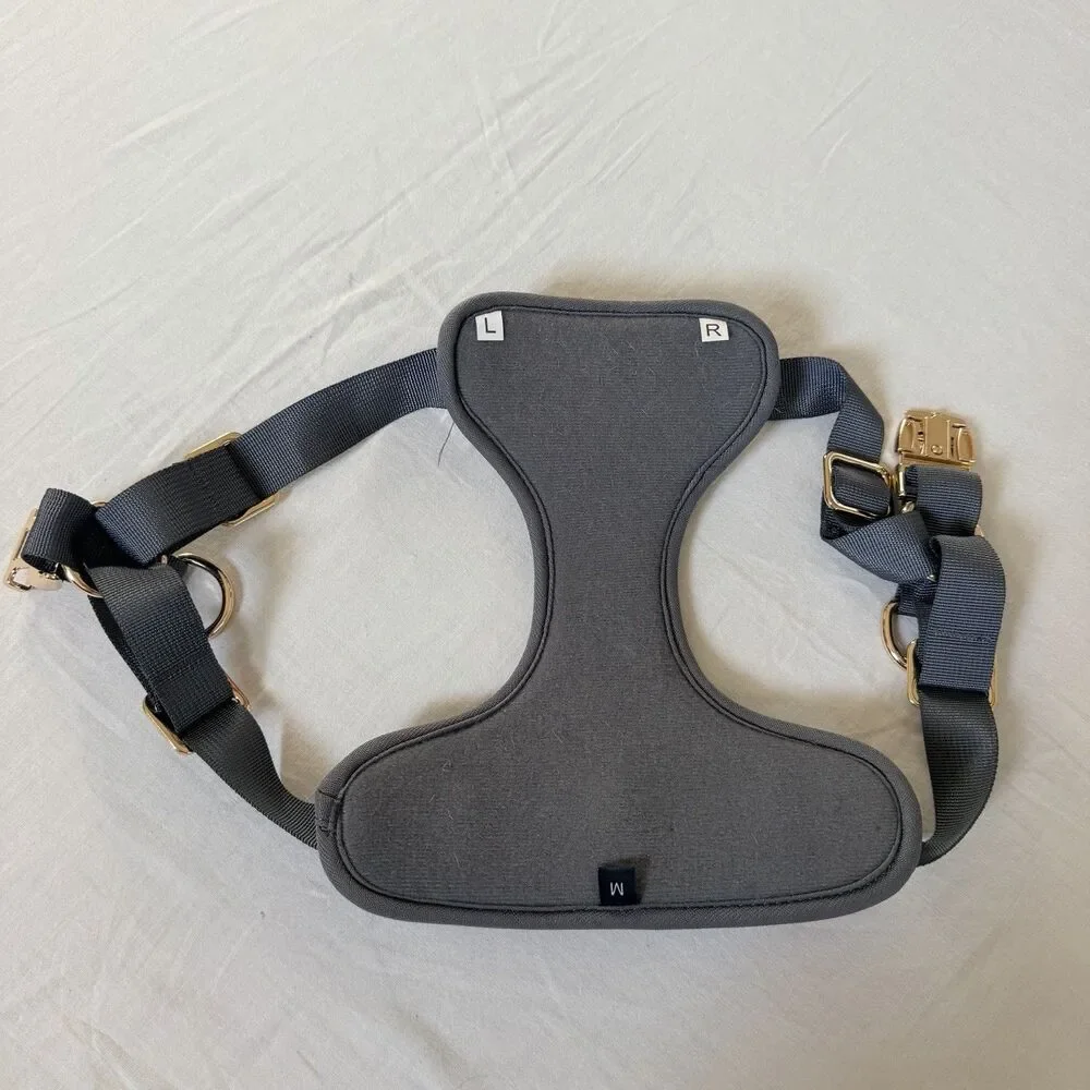London Fog Pet Collection Dog Harness Gray Gold Hardware Size M Adjustable